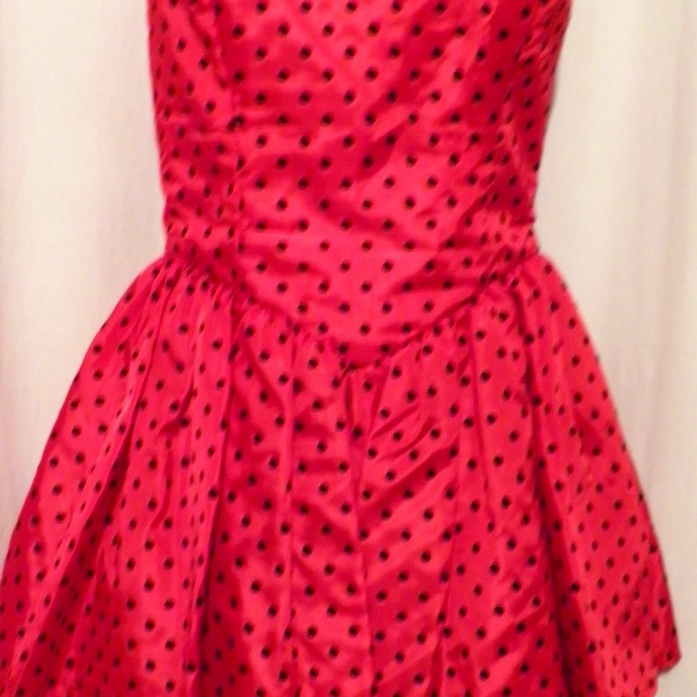 Sweetheart party dress red black polka dots
